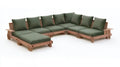 Modułowa narożna sofa ogrodowa z litego drewna akacjowego, brązowo-ciemnozielona, 280 × 210 × 65 cm