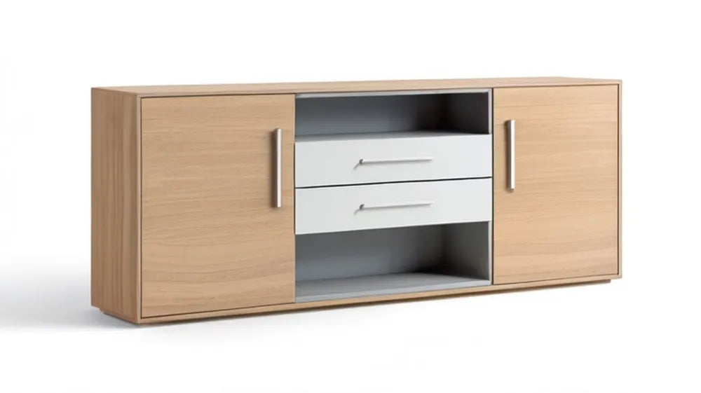 Komoda nowoczesna z płyty laminowanej Dąb Naturalny/Biały/Antracyt 160 x 40 x 75 cm