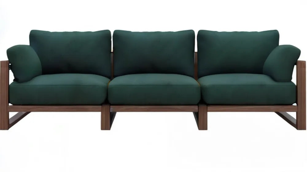 Trzyosobowa sofa ogrodowa z drewna eukaliptusowego i poliestru, ciemnozielona/brązowa, 240 x 80 x 75 cm