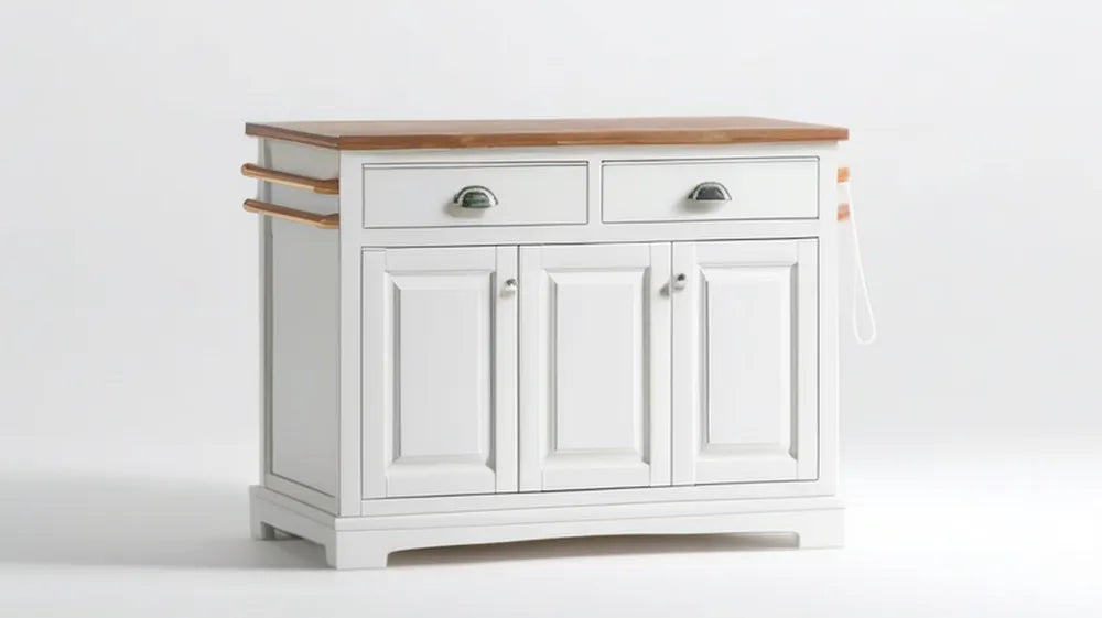 Biały kredens kuchenny z blatem z litego drewna 110 x 45 x 90 cm