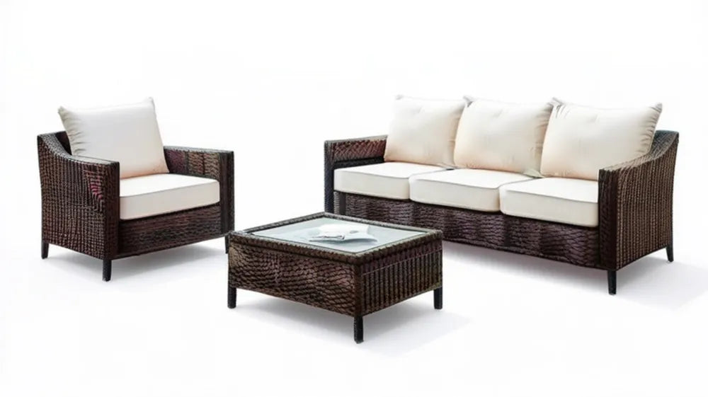 3-częściowy zestaw wypoczynkowy ciemnobrązowy/kremowy/czarny, sofa 182 x 75 x 78 cm