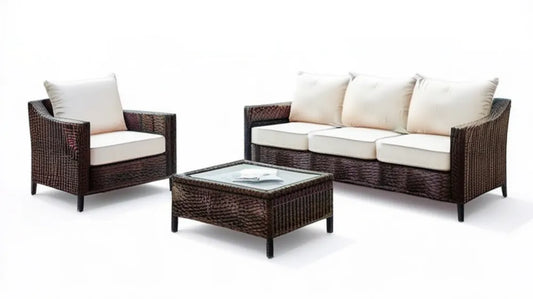 3-częściowy zestaw wypoczynkowy ciemnobrązowy/kremowy/czarny, sofa 182 x 75 x 78 cm