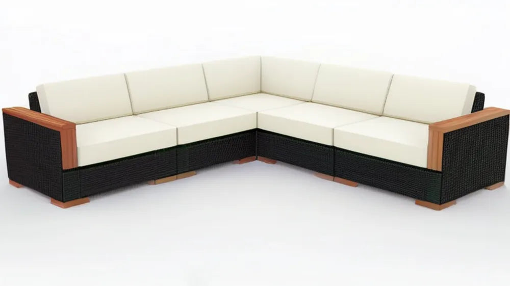 Narożna sofa ogrodowa z technorattanu PE kremowo-czarno-brązowa 260 x 260 x 75 cm