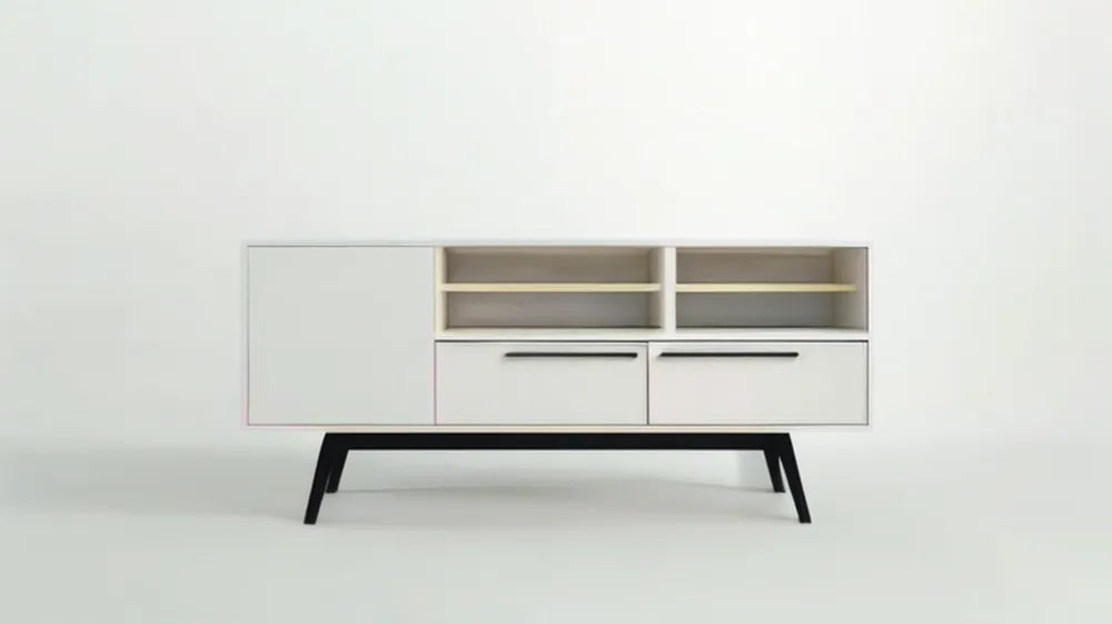 Kredens minimalistyczny MDF biało-beżowo-czarny 160 x 40 x 90 cm