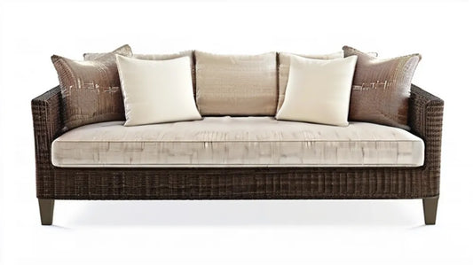 3-osobowa sofa z technorattanu brązowo-beżowa 220 x 90 x 82 cm