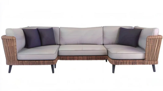 Modułowa trzyosobowa sofa ogrodowa z rattanu PE, szara/brązowa/czarna, 220 x 80 x 75 cm