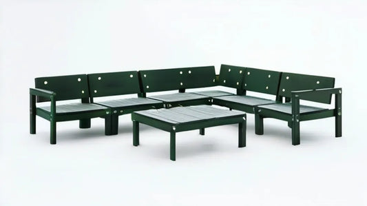 Ciemnozielony zestaw wypoczynkowy ogrodowy w kształcie U z litego drewna sosnowego, 280 x 140 x 67 cm, 4 części