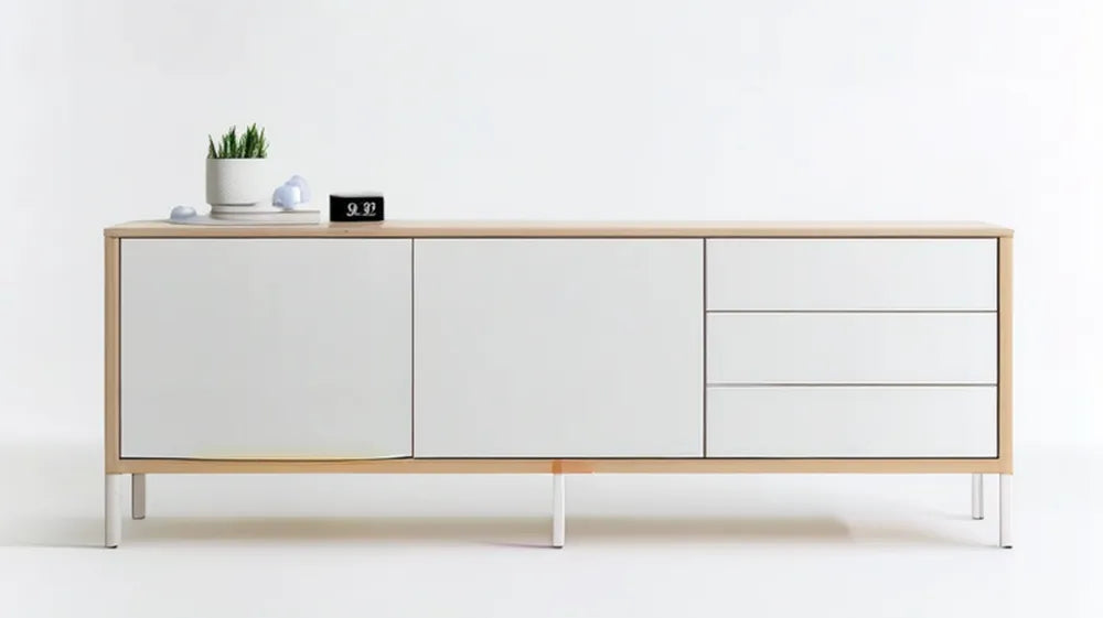 Komoda biało-dębowa z 2 drzwiami i 3 szufladami, 180 x 40 x 75 cm