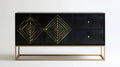 Czarny mebel do przechowywania ze złotymi detalami, 2 drzwiami i 2 szufladami, 160 x 40 x 90 cm
